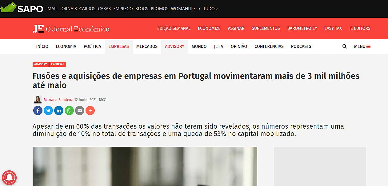 Fuses e aquisies de empresas em Portugal movimentaram mais de 3 mil milhes at maio